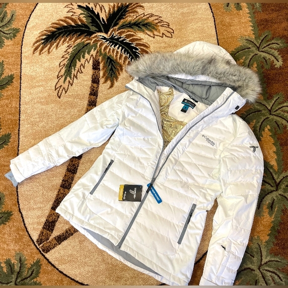 Columbia Titanium Omni Heat Infinity Women White Fur Down Puffer Coat Large NWT - Picture 3 of 8
